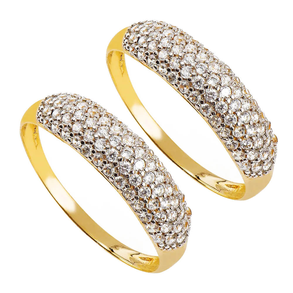 APARADOR DE ALIANÇA OURO 18K RODINADO BANANA COM ZIRCÔNIA