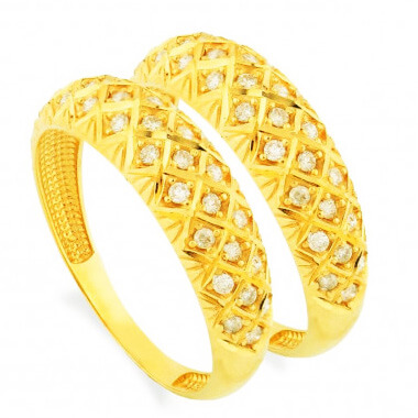 APARADOR DE ALIANÇA OURO 18K BANANA COM PEDRAS DE ZIRCÔNIA