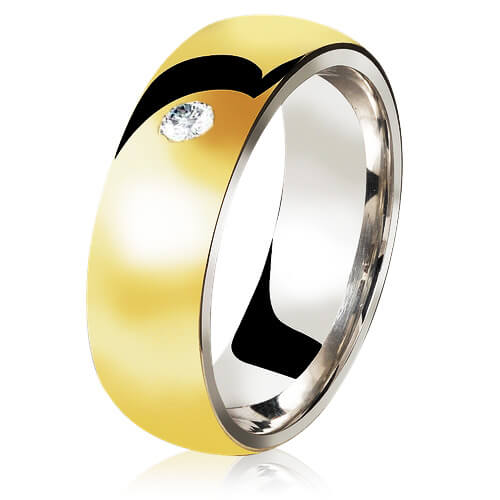 ALIANÇA DE NOIVADO OURO POR FORA E PRATA POR DENTRO COM ZIRCÔNIA