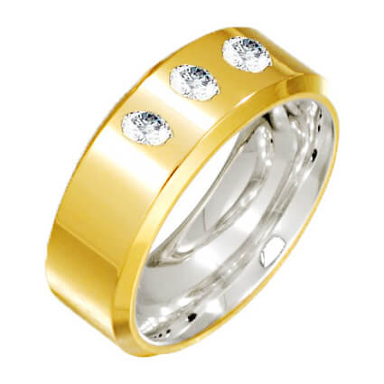 ALIANÇA DE NOIVADO OURO POR FORA E PRATA POR DENTRO RETA COM ZIRCÔNIAS