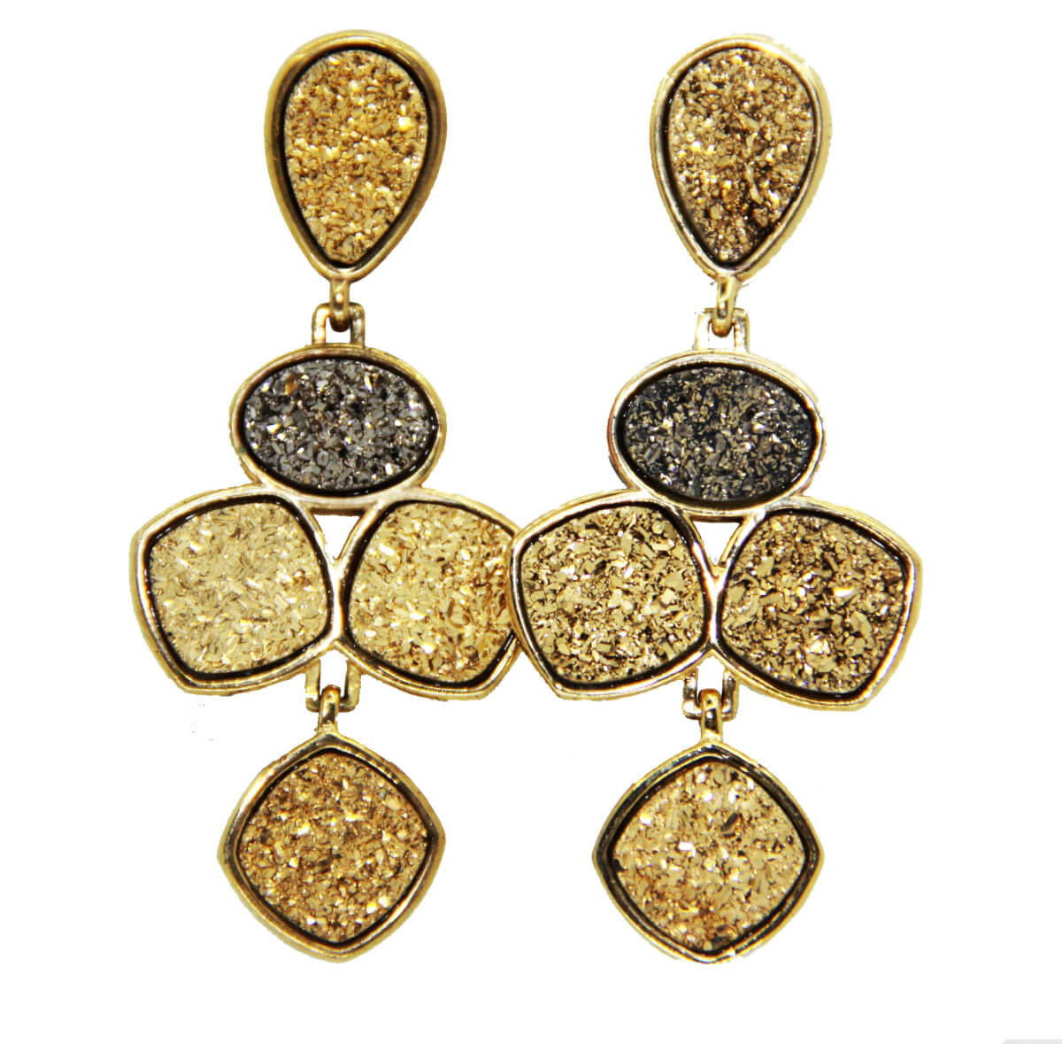 PAR DE BRINCOS FOLHEADOS A OURO COM PEDRAS DE DRUSA