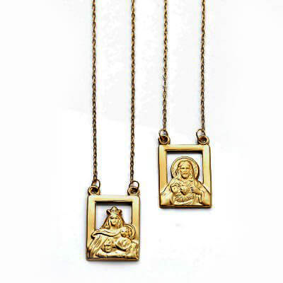 Escapulário de ouro 18k com placa vazada