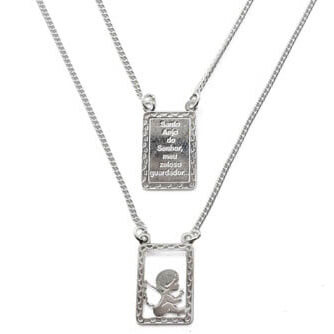 ESCAPULÁRIO DE PRATA SANTO ANJO DO SENHOR COM BONECO DE ANJO