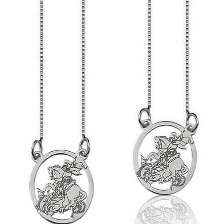 ESCAPULÁRIO DE PRATA COM IMAGEM DO SÃO JORGE