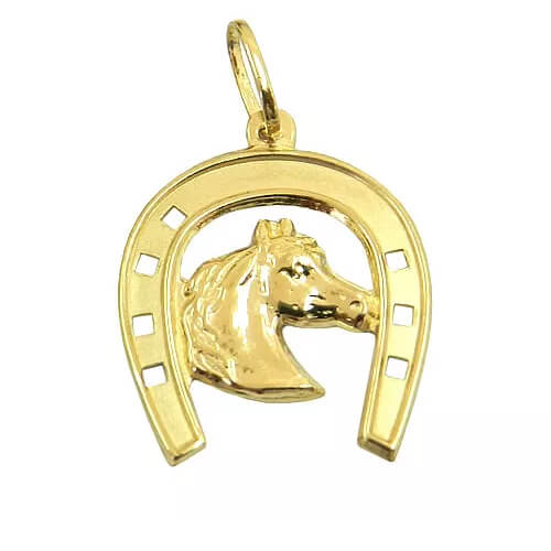 PINGENTE FERRADURA E CAVALO EM OURO 18K