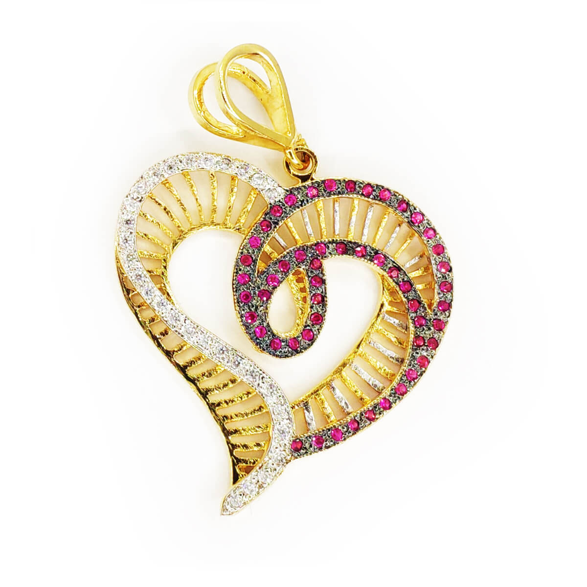 PINGENTE CORAÇÃO FOLHEADO A OURO COM ZIRCÔNIAS E RUBY 