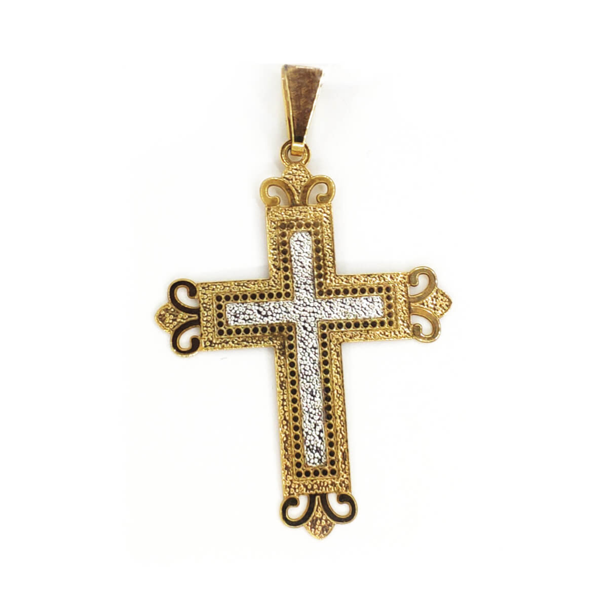CRUCIFIXO FOLHEADO A OURO AMARELO E BRANCO
