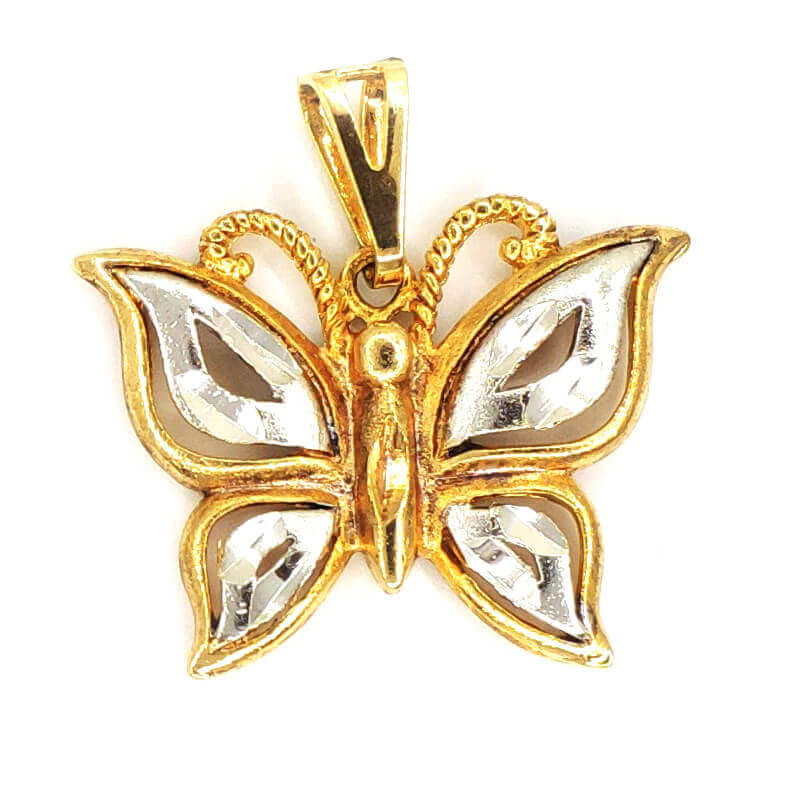 PINGENTE BORBOLETA FOLHEADO A OURO AMARELO E BRANCO
