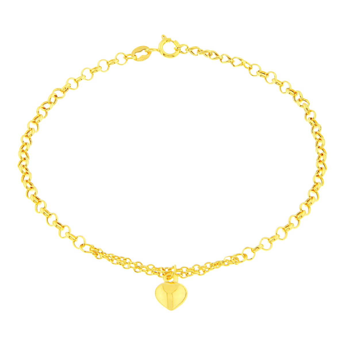 PULSEIRA DE OURO 18K ELO PORTUGUÊS COM PINGENTE DE CORAÇÃO