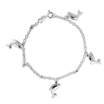 PULSEIRA INFANTIL DE PRATA COM PINGENTE DE GOLFINHO