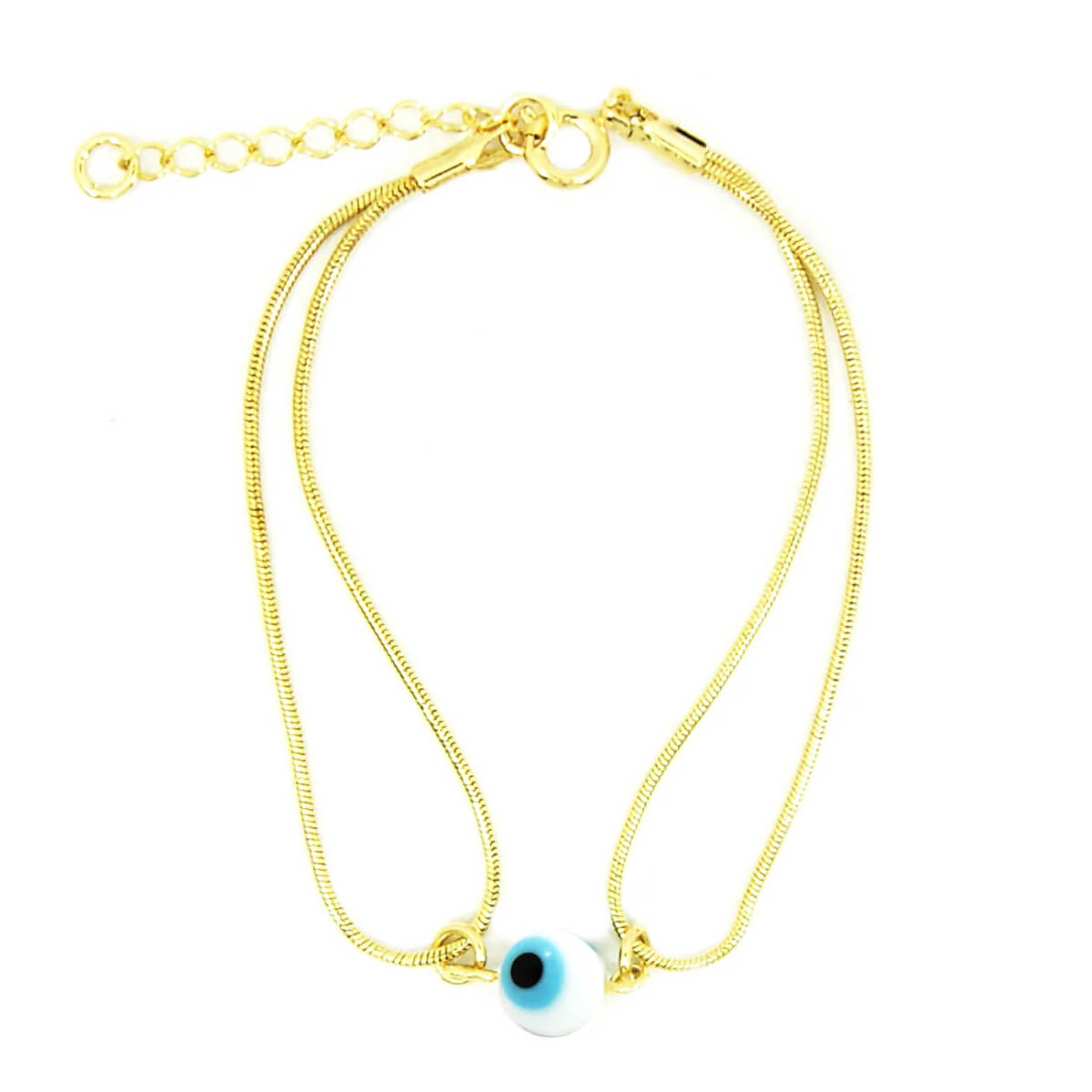 PULSEIRA OLHO GREGO AZUL FOLHEADA A OURO