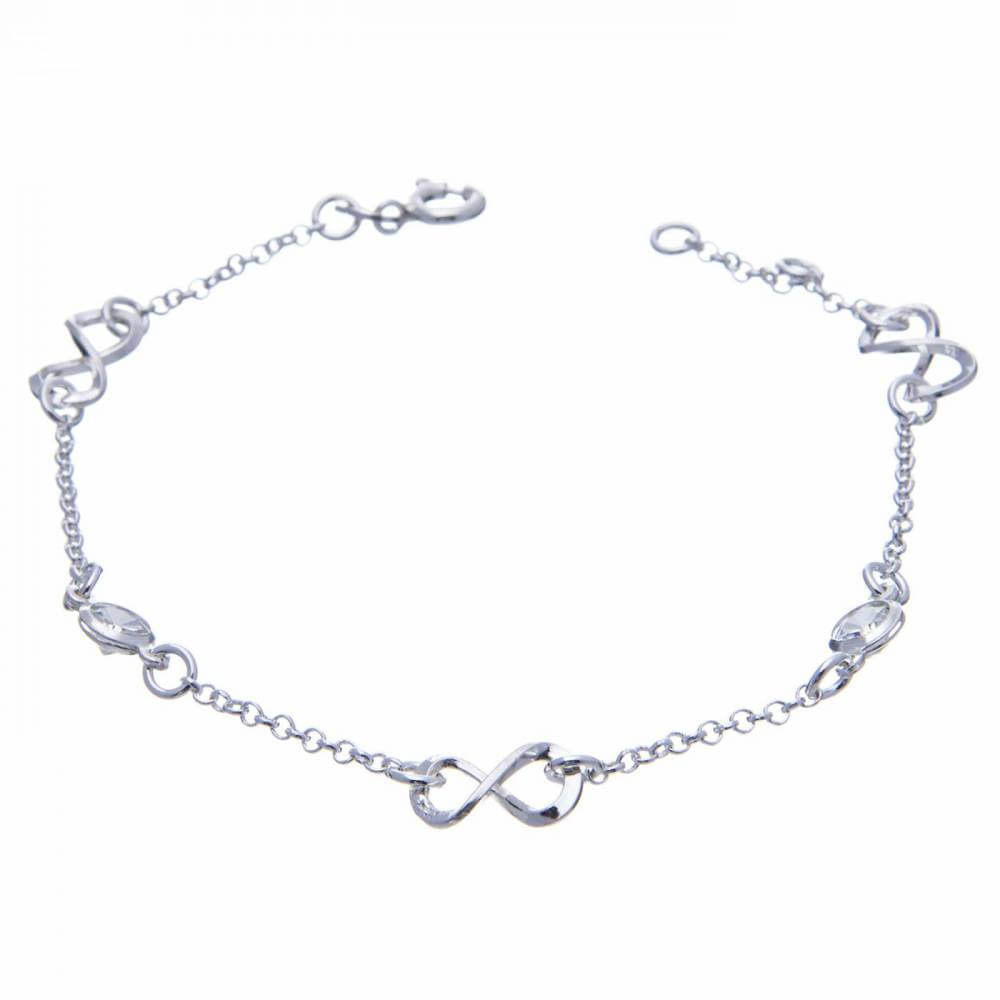 PULSEIRA DE PRATA FINA COM PINGENTES DO INFINITO