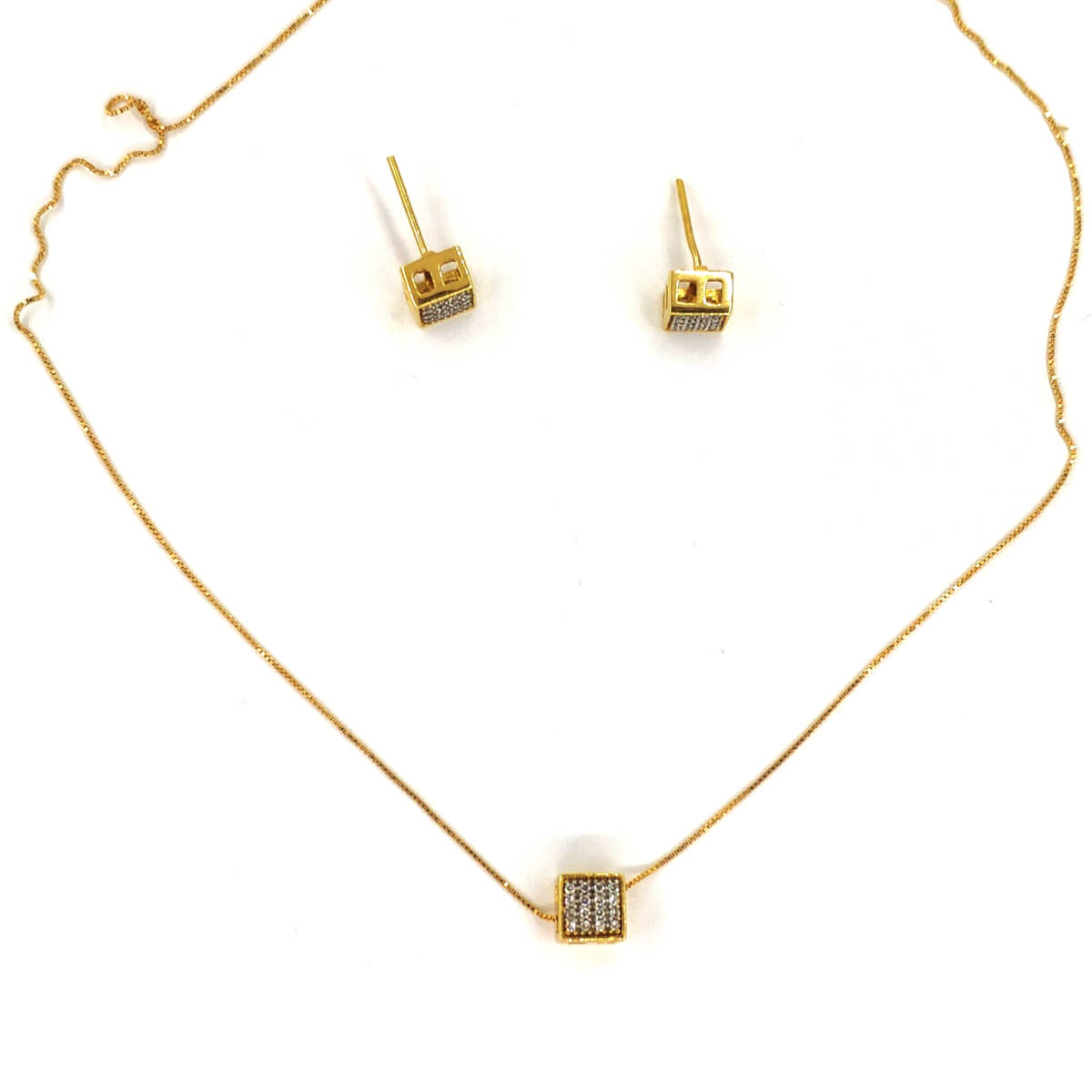 CONJUNTO COLAR E BRINCOS DE OURO 18K COM MICRO ZIRCÔNIAS