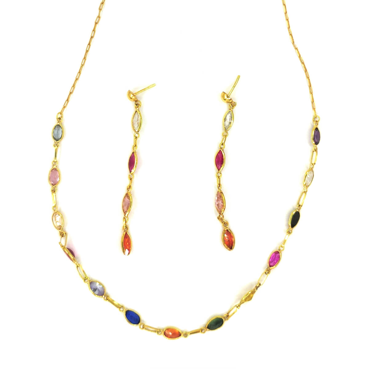 CONJUNTO COLAR E BRINCOS OURO 18K COM ZIRCÔNIAS