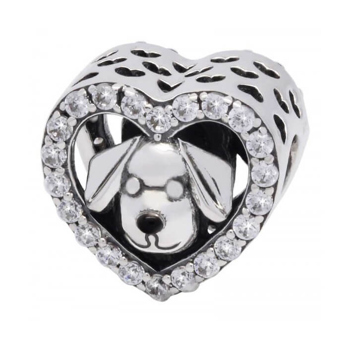 BERLOQUE SEPARADOR DE PRATA DE CACHORRO COM CORAÇÃO