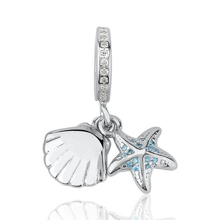 BERLOQUE PINGENTE DE PRATA DE ESTRELA DO MAR COM CONCHA