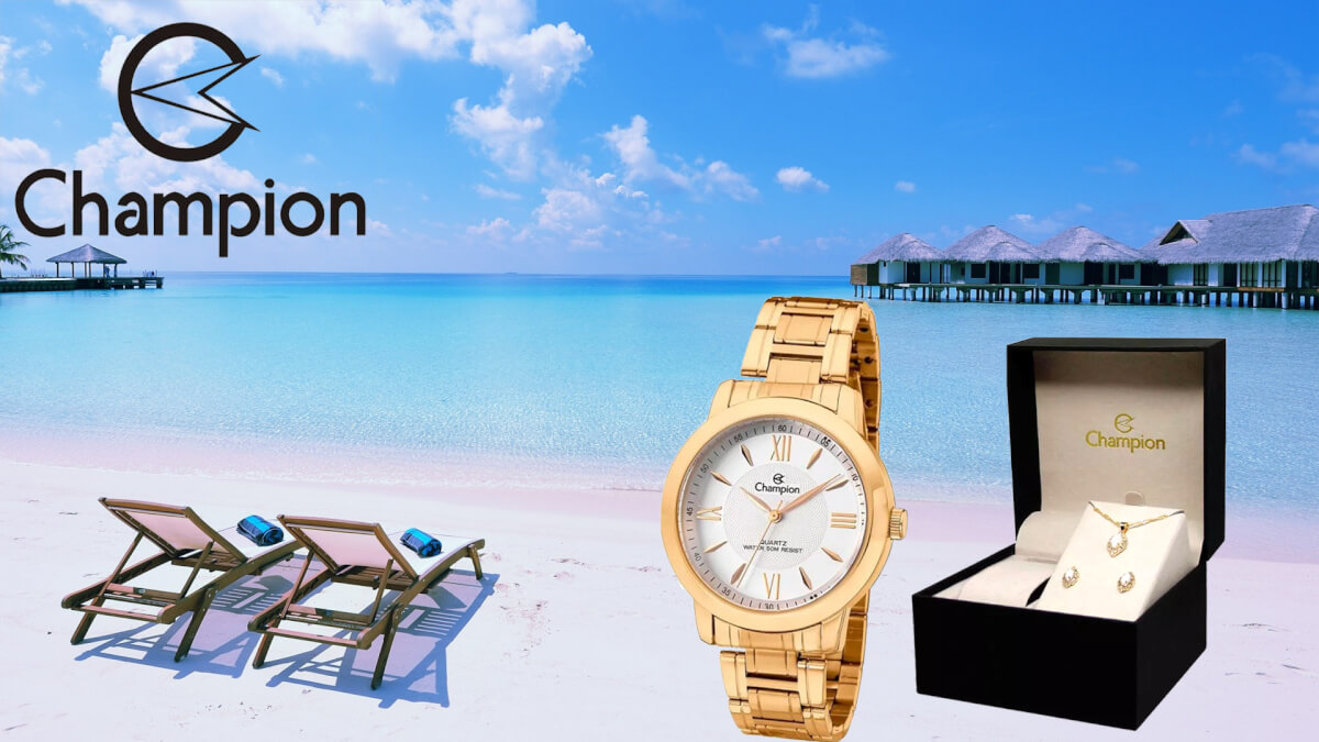 KIT CHAMPION: RELÓGIOS, COLARES E BRINCOS