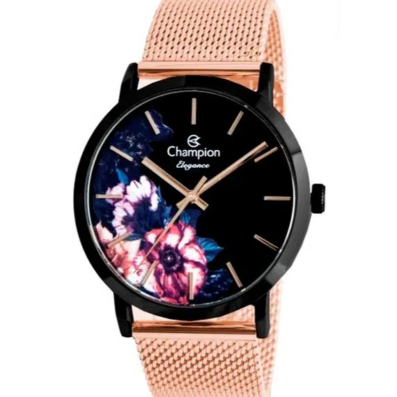 Relógio Champion Feminino Rosé e Preto  CN20739N