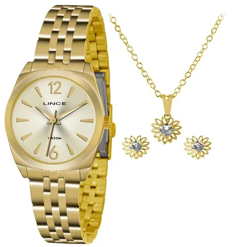 Kit Relogio Lince Feminino Lrgh073l Ku68 Dourado Semi-Joias